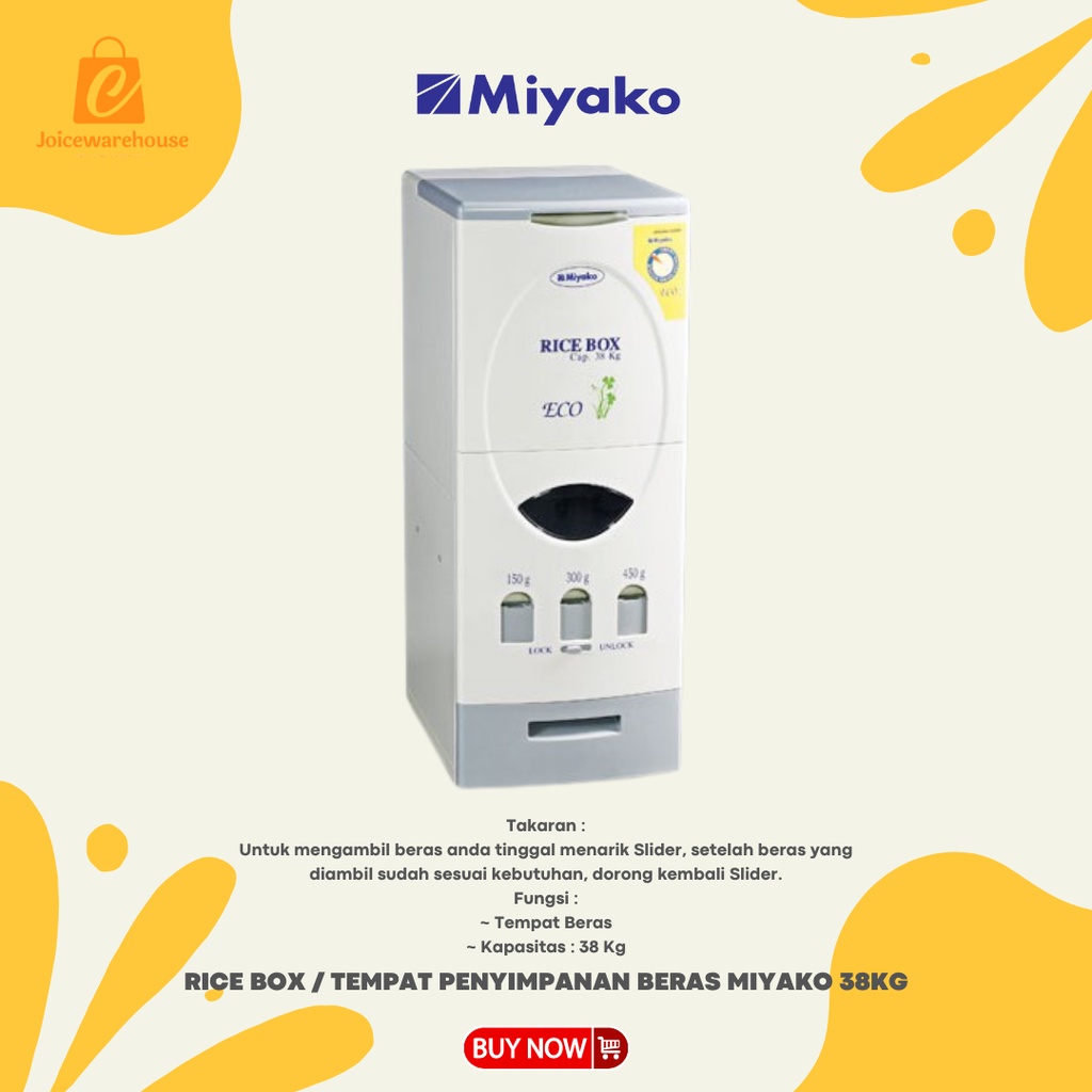 RICE BOX / TEMPAT PENYIMPANAN BERAS MEREK MIYAKO 38KG