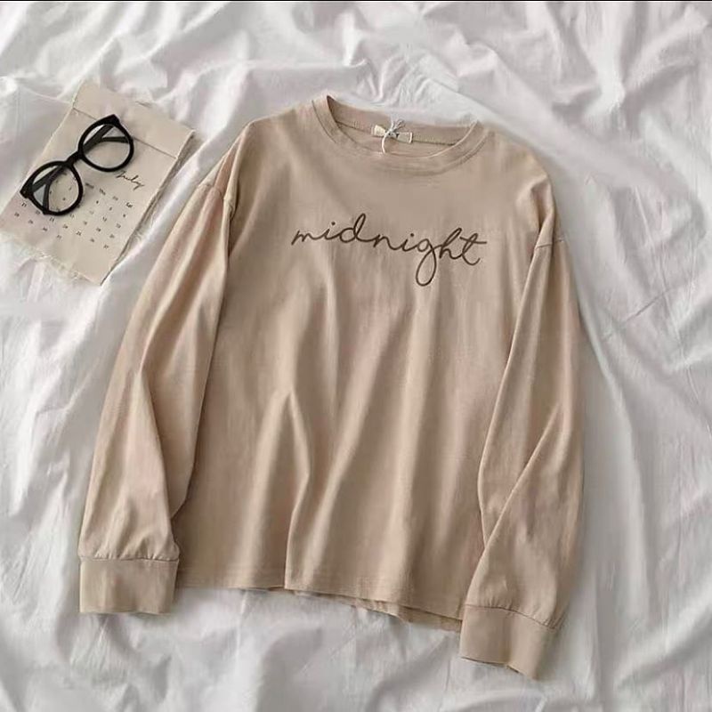 sweater midnight Cream pink Harajuku// crewneck sweetshirt wanita perempuan cewe bahan fleece// sweater distro viral// Women Man Sweatshirts Loose Oversize Pullover