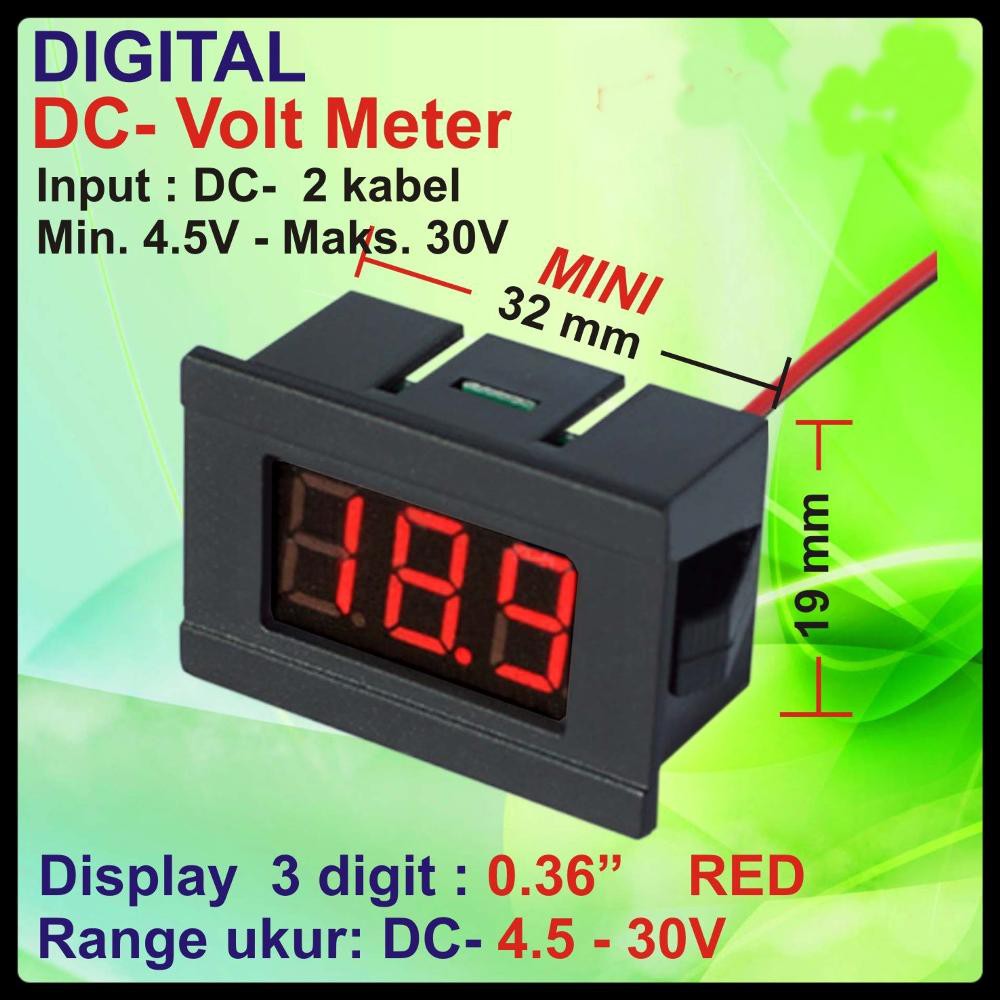 MINI FRAME - DC Voltmeter 0.36&quot; Digital 4.5-30v 2 Kabel + Bingkai Volt