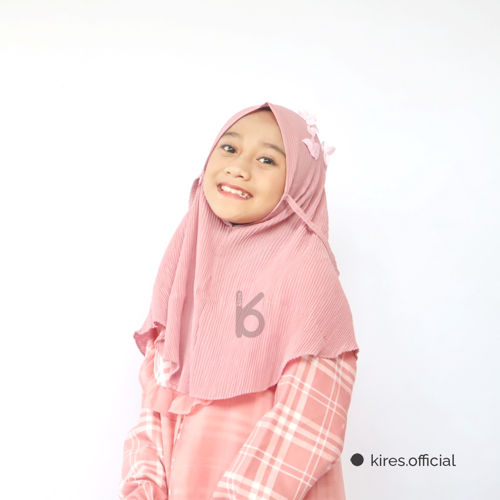 Jilbab Instan / Khimar Anak Plisket + Bunga Mutiara