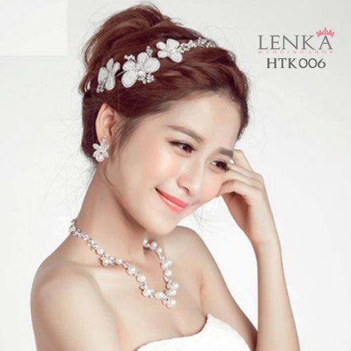 Paket Tiara Kalung Anting Mutiara Eksklusif Aksesoris Pengantin Modern Lenka - HTK006