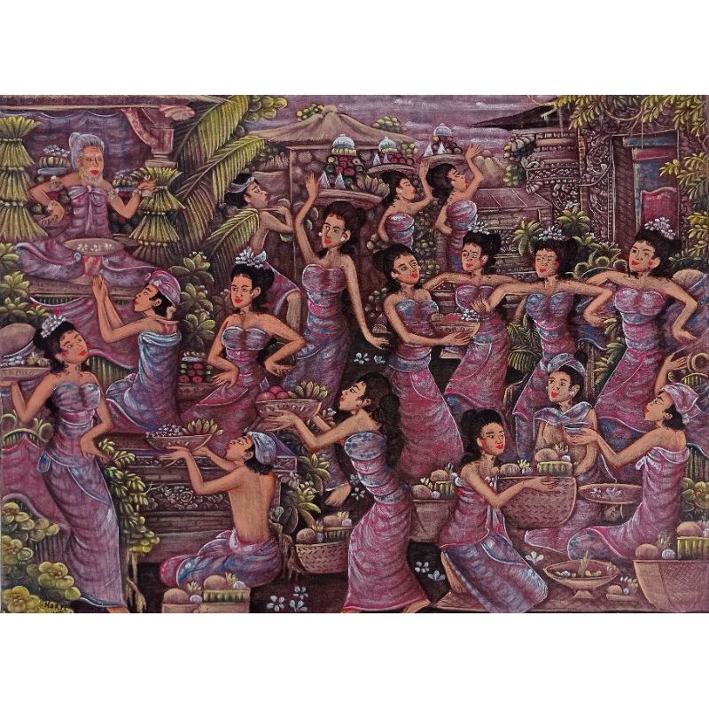 Lukisan tradisi upacara adat kepura bali indah bagus