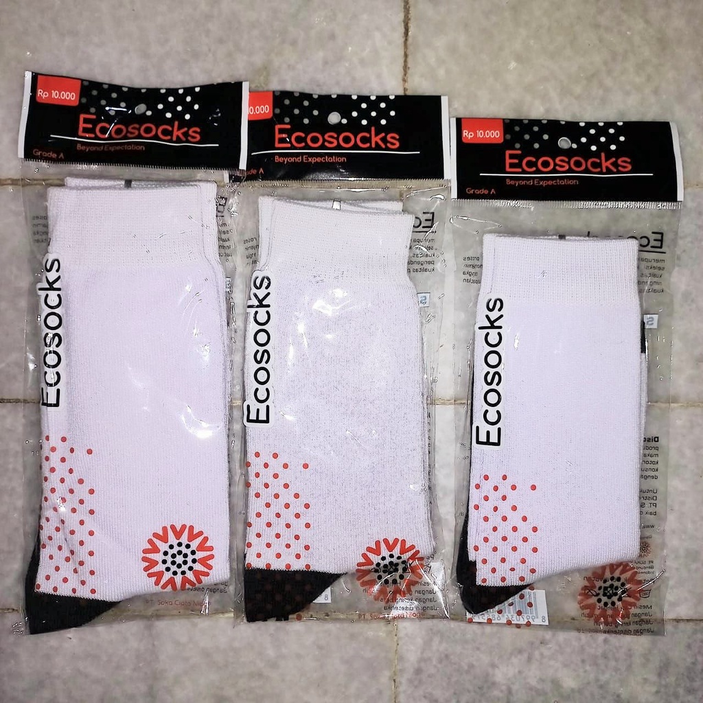 Kaos Kaki ecosocks putih tapak hitam non jempol back to school by Soka School Anak Sekolah SD SMP SMA