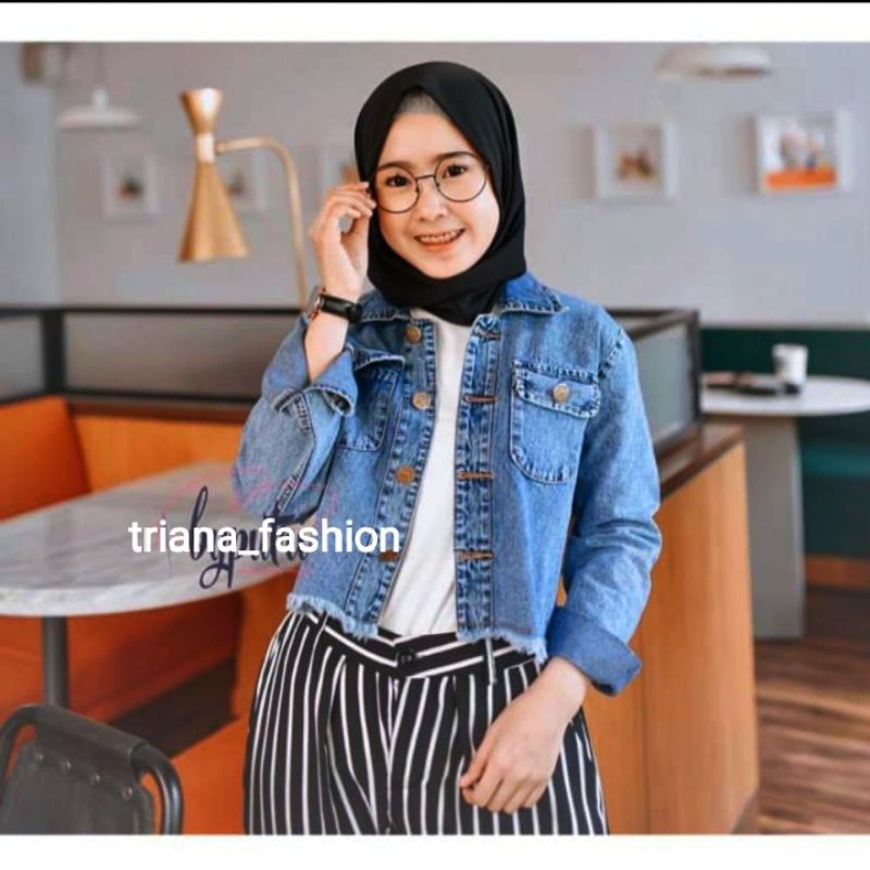 Terbaru JAKET JEANS CROP RAWIS WANITA JAKET CEWEK MURAH DENIM CEWE JAKET JINS snow hitam biru