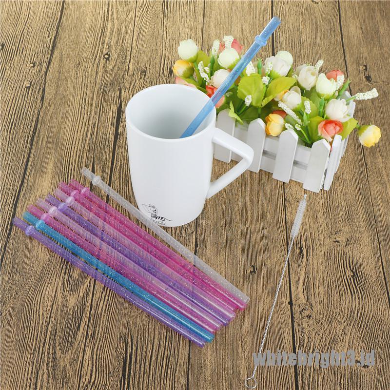 ❤White3 Warna Putih❤ 25pcs Sedotan Plastik Keras Motif Garis Warna-Warni Dapat Dipakai Ulang