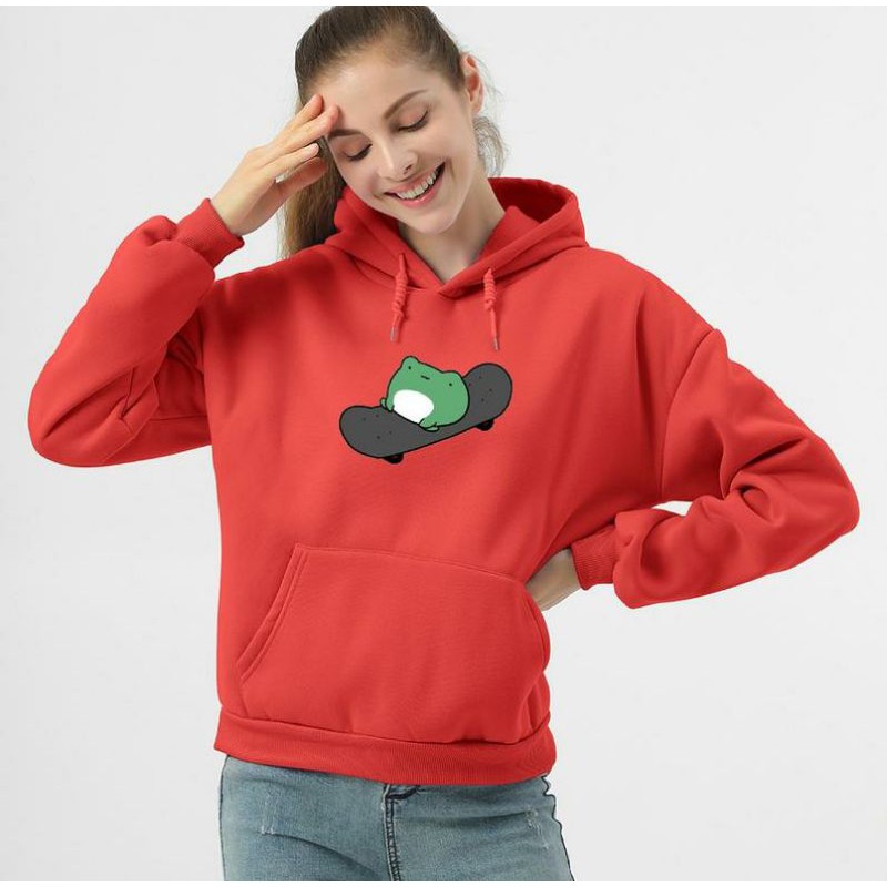 S - XXXXXL(6XL) Hoodie Cute FROG on Skateboard Skate Frog Kawaii Jaket Cute BIGSIZE Jumbo Wanita Pria 5XL 4XL 3XL 2XL XXXL Jacket Oversize Cute