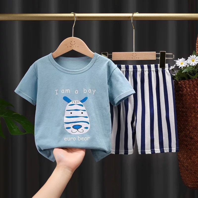 Baju setelan anak bayi perempuan dan laki laki katun lembut setelan baju dan celana pendek