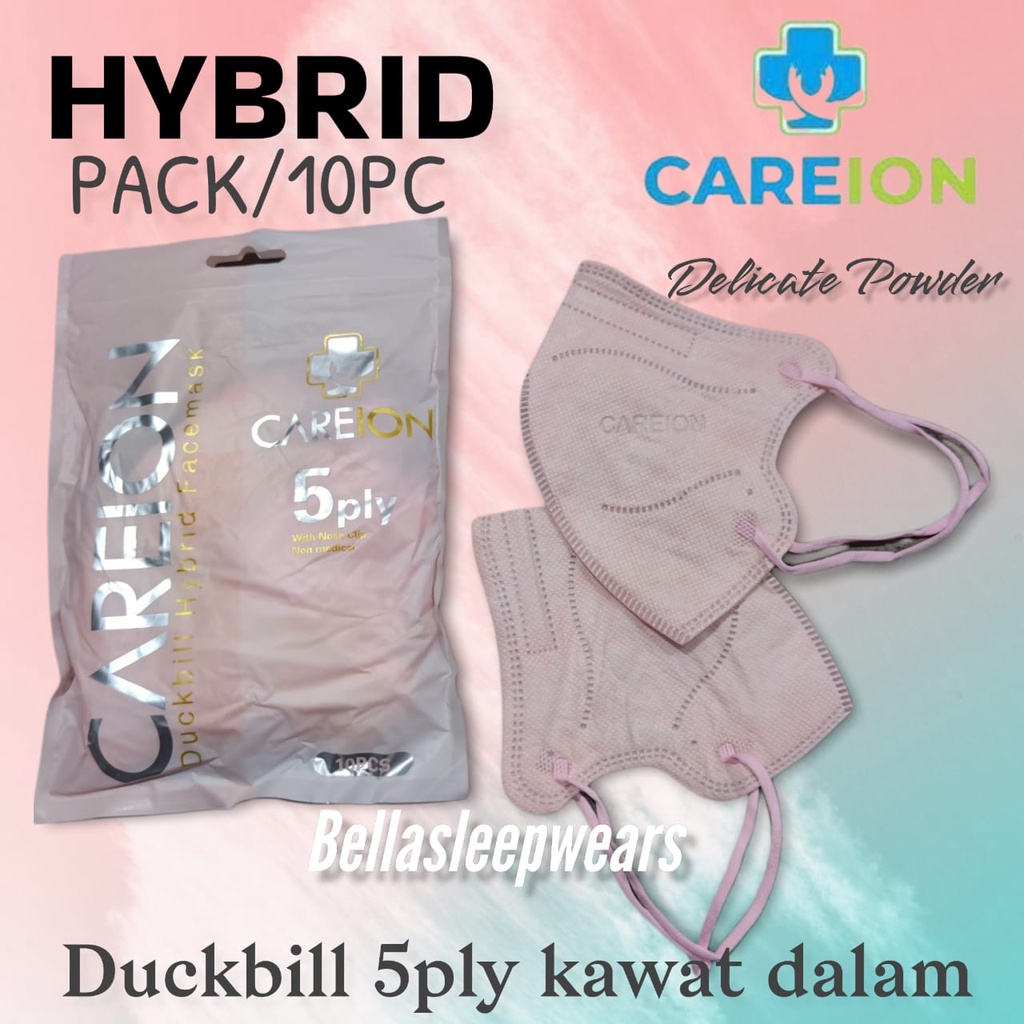 5PLY DUCKBILL CAREION KAWAT HYBRID PACK/10 - MASKER DUCKBILL CAREION 5PLY HYBRID KN95 PRO KAWAT DALAM WARNA WARNI