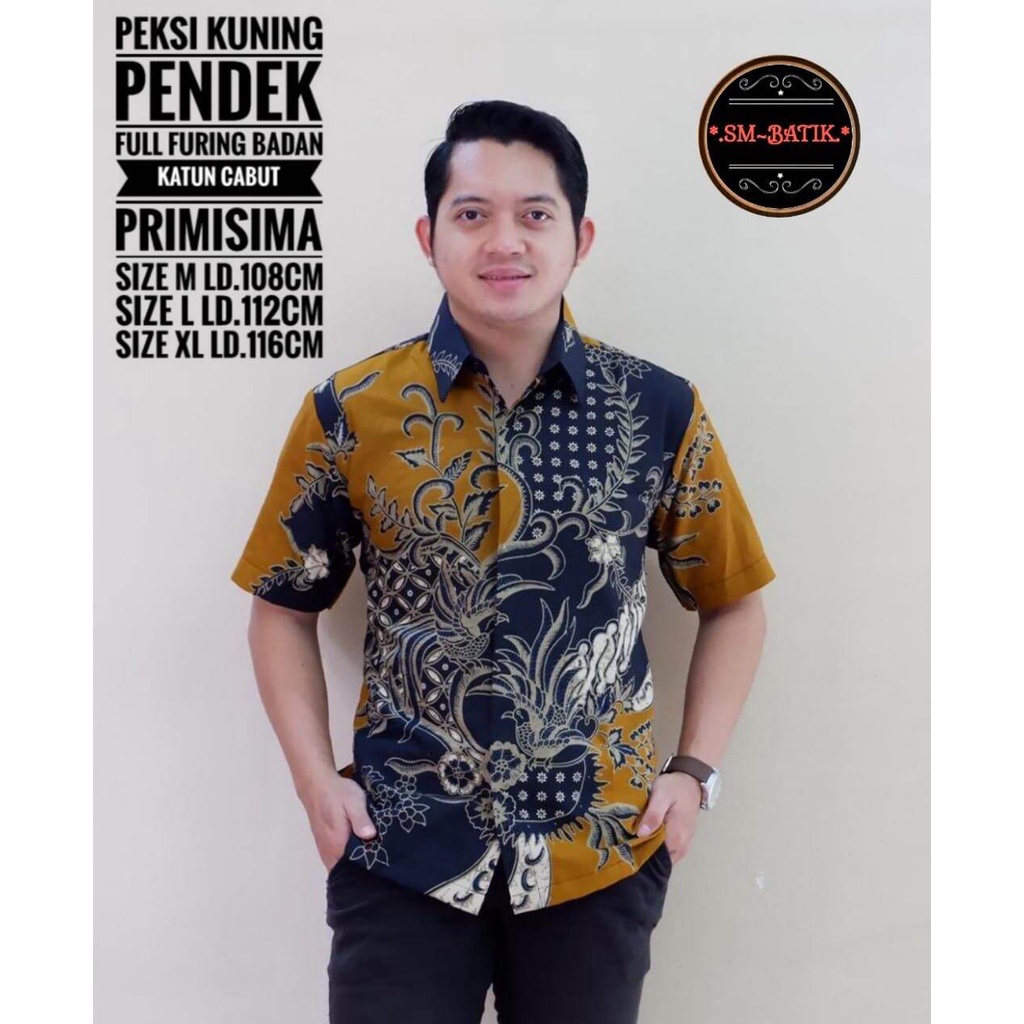 Baju batik pria terbaru warna kuning labu/batik lengan panjang kasual/batik pendek terlaris/klowor