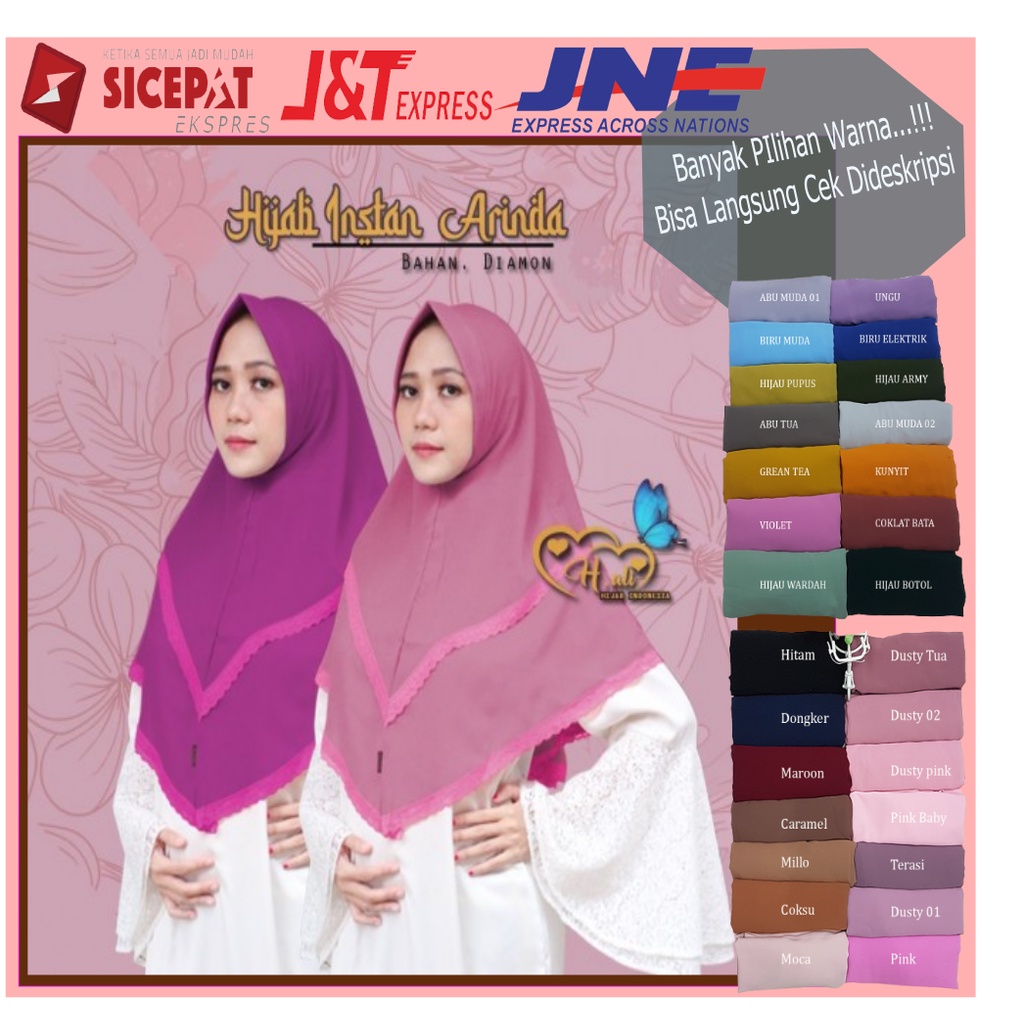 jilbab instant Renda pasmina plisket Jersey Syari Fashion Muslim Wanita Hijab Arinda segi empat