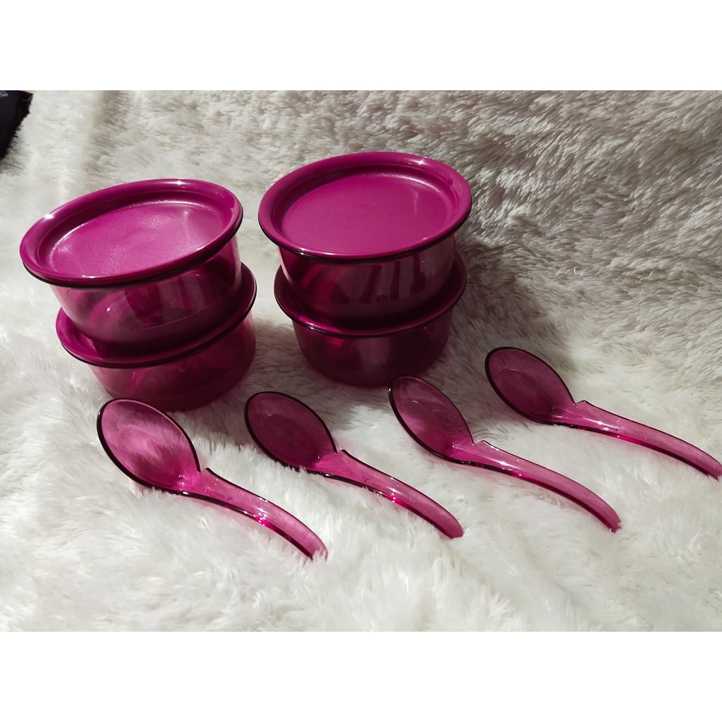fuchsia personal bowl with spoon mangkok dan sendok