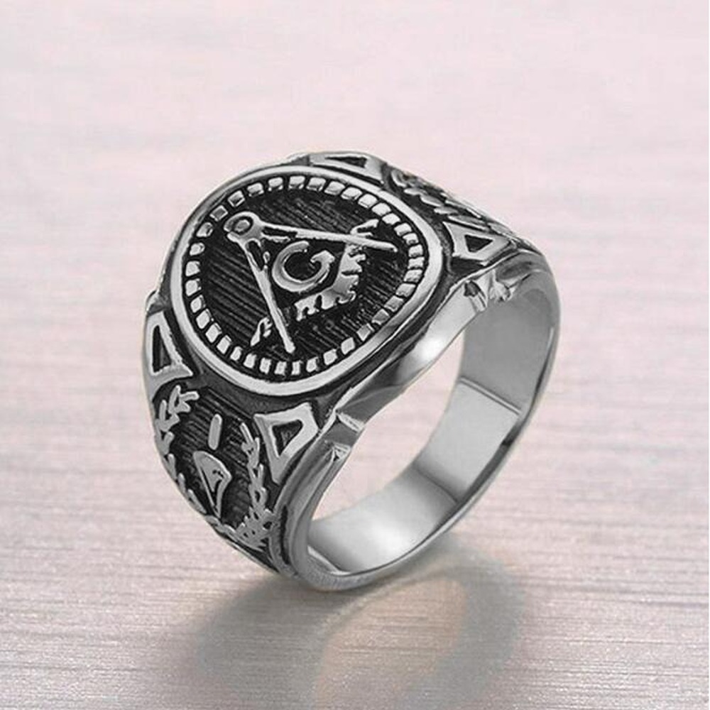 Cincin Jari  Baja Titanium Emas Perak Freemason Masonik Punk Fashion Pria Rings