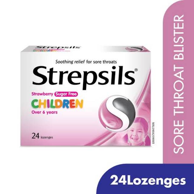 Strepsils Lozenges Children Strawberry Sugar Free - 24 tablet hisap per pack