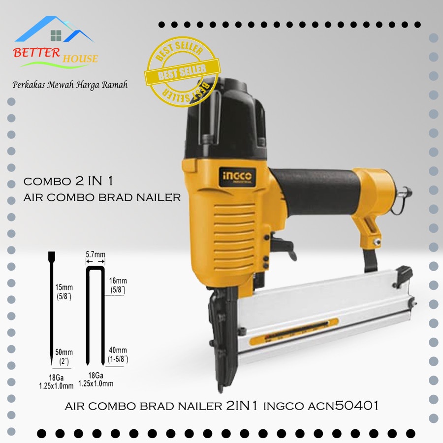 

GA18 MESIN PAKU TEMBAK INGCO STAPLES 2 in 1 nail gun brad nailer air flex