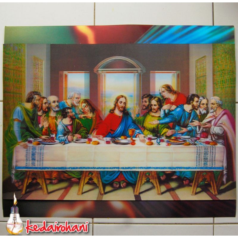 Poster Rohani 3 Dimensi Perjamuan Kudus Terakhir 35 x 58 cm The Last Supper Yesus dengan Murid