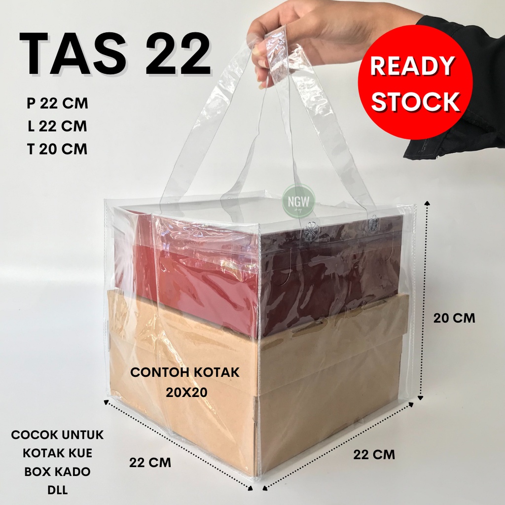 Tas pvc mika bening 22 x 22 x 20 hampers goodiebag kotak box kue kado hantaran