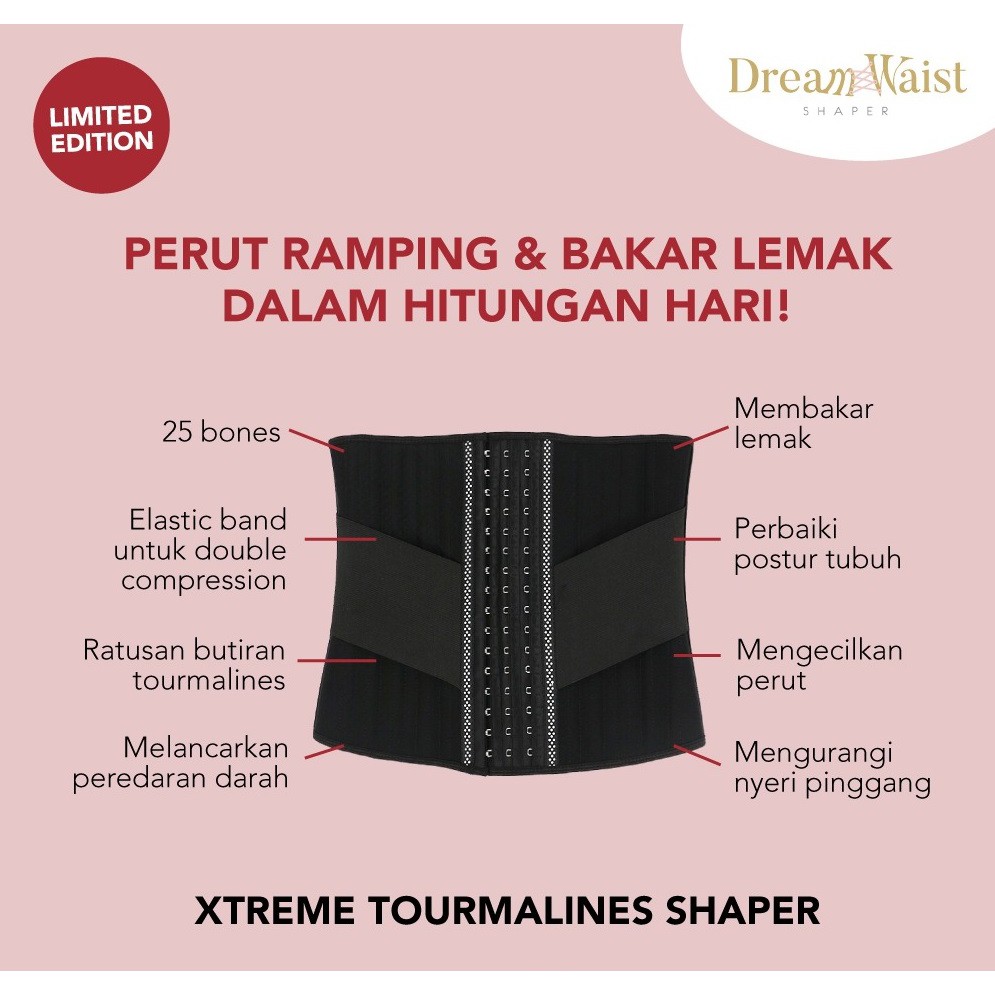 DreamWaist - Xtreme Tourmalines Shaper - Korset Pelangsing Perut 25 Bones Pembakar Lemak - Korset Terampuh