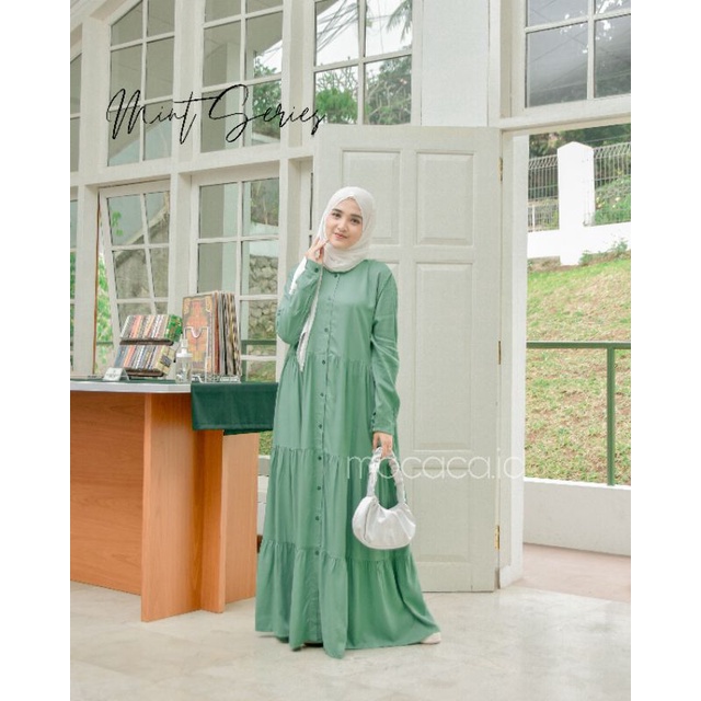 Gamis polos premium Babydoll Lady Dress Rayon Twill Full Kancing busui soft mint hijau pastel adem