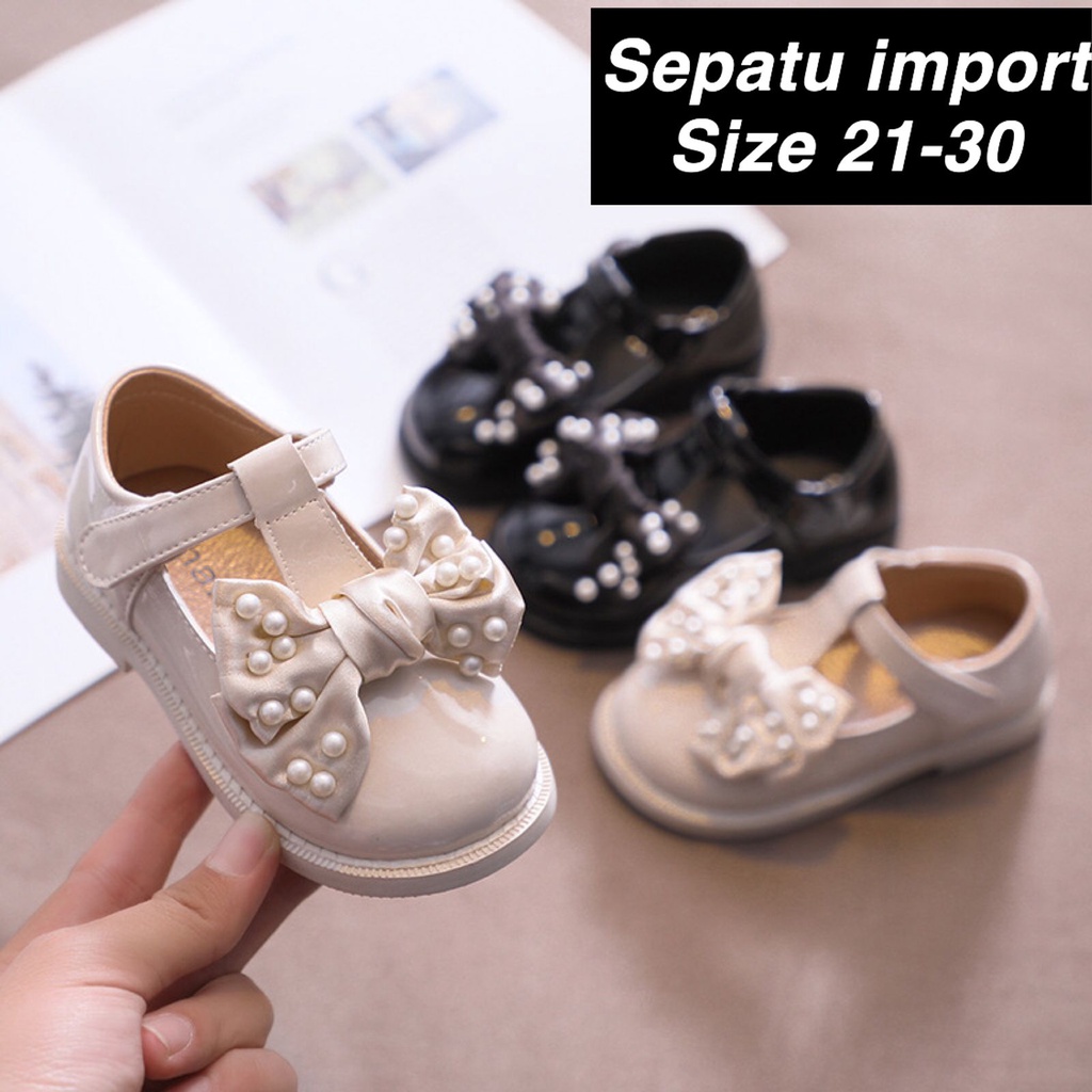 (LOLI-JKT) SP-MP9 SEPATU ANAK CEWEK MUTIARA PITA SIZE 21-30