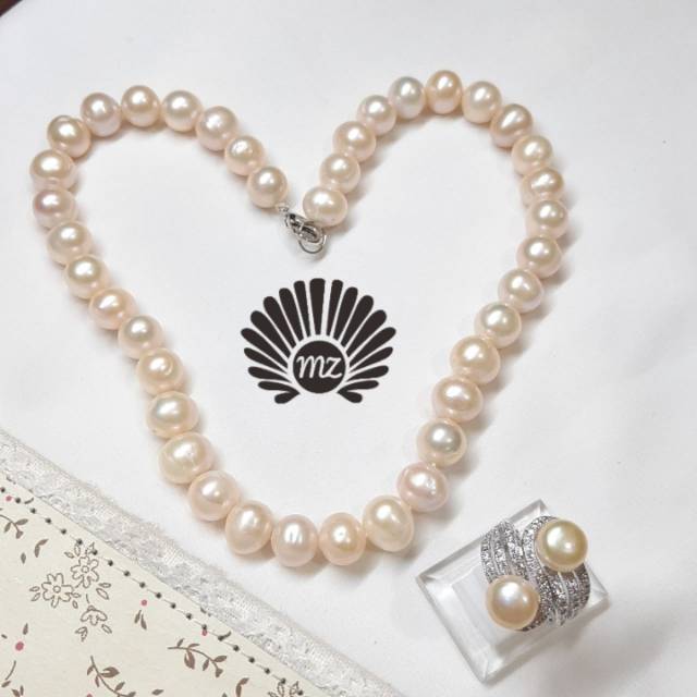Kalung Full Mutiara Air Tawar + Cincin Mutiara Air Tawar