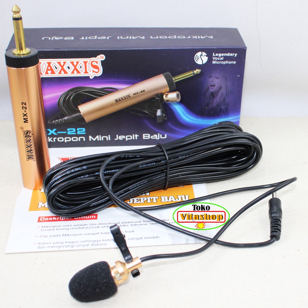 MIC KANCING MAXXIS MX-22 MIK CLIP ON MICROPHONE JEPIT KABEL 10 METER MIKROPON CONDENSOR