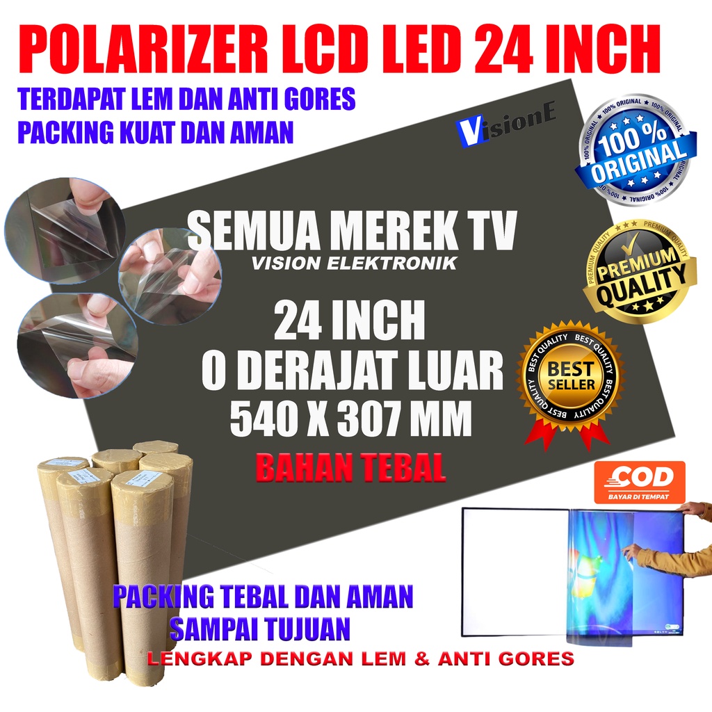 Polariser LCD LED 24 inch 0 derajat bagian luar plastik polarizer 24 inch luar polaris lcd 24 inch polarized lcd