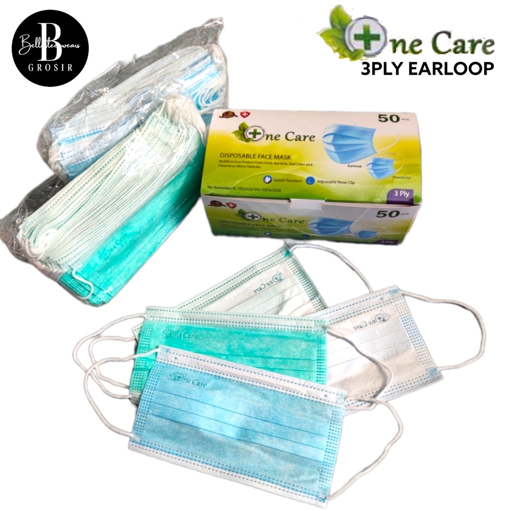 MASKER NECARE NE CARE 3PLY EARLOOP GREY ABU BIRU ISI 50 PC