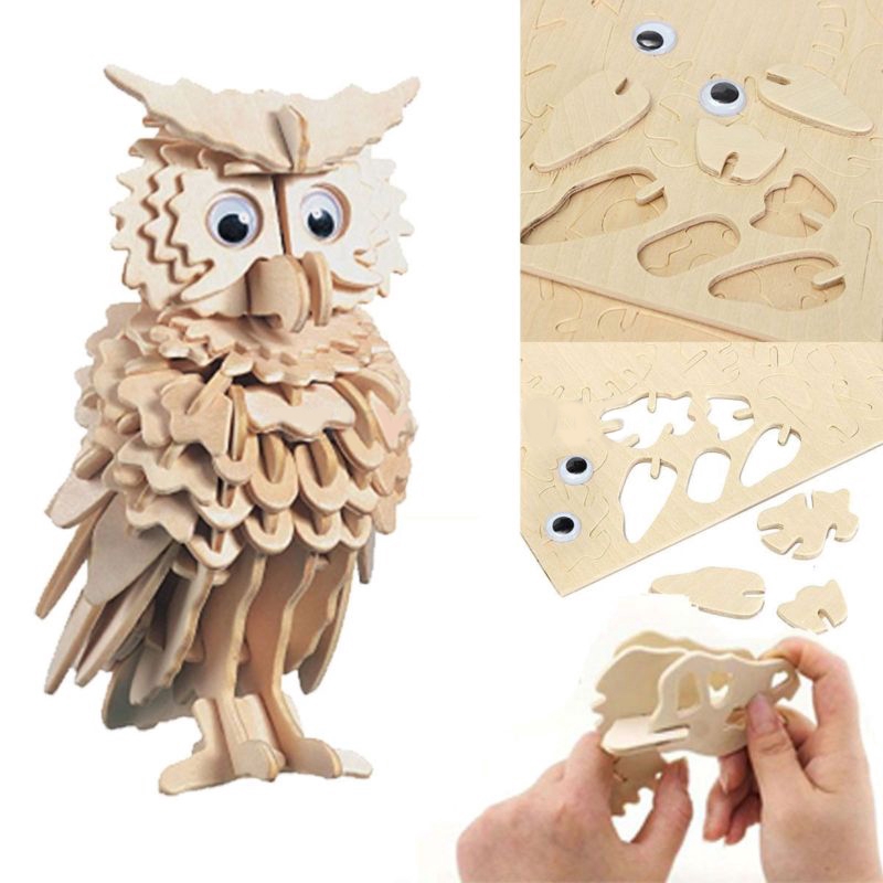 Puzzle Jigsaw Model Burung Hantu 3d Bahan Kayu Shopee Indonesia