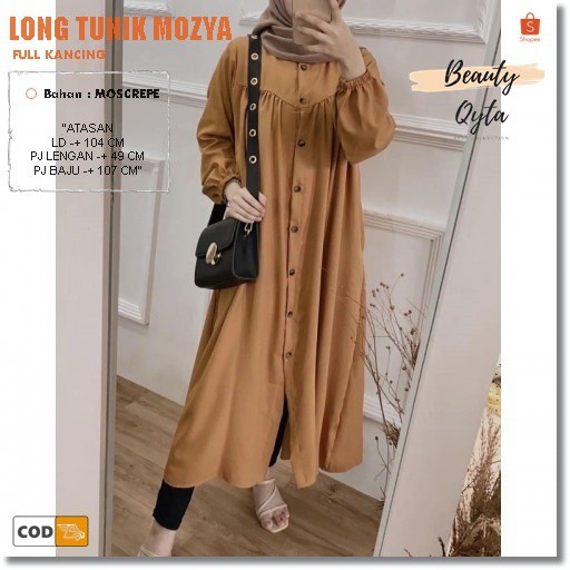 Fashion Muslim Atasan Long Tunik Wanita Mozya Full Kancing Rempel Dada Kekinian