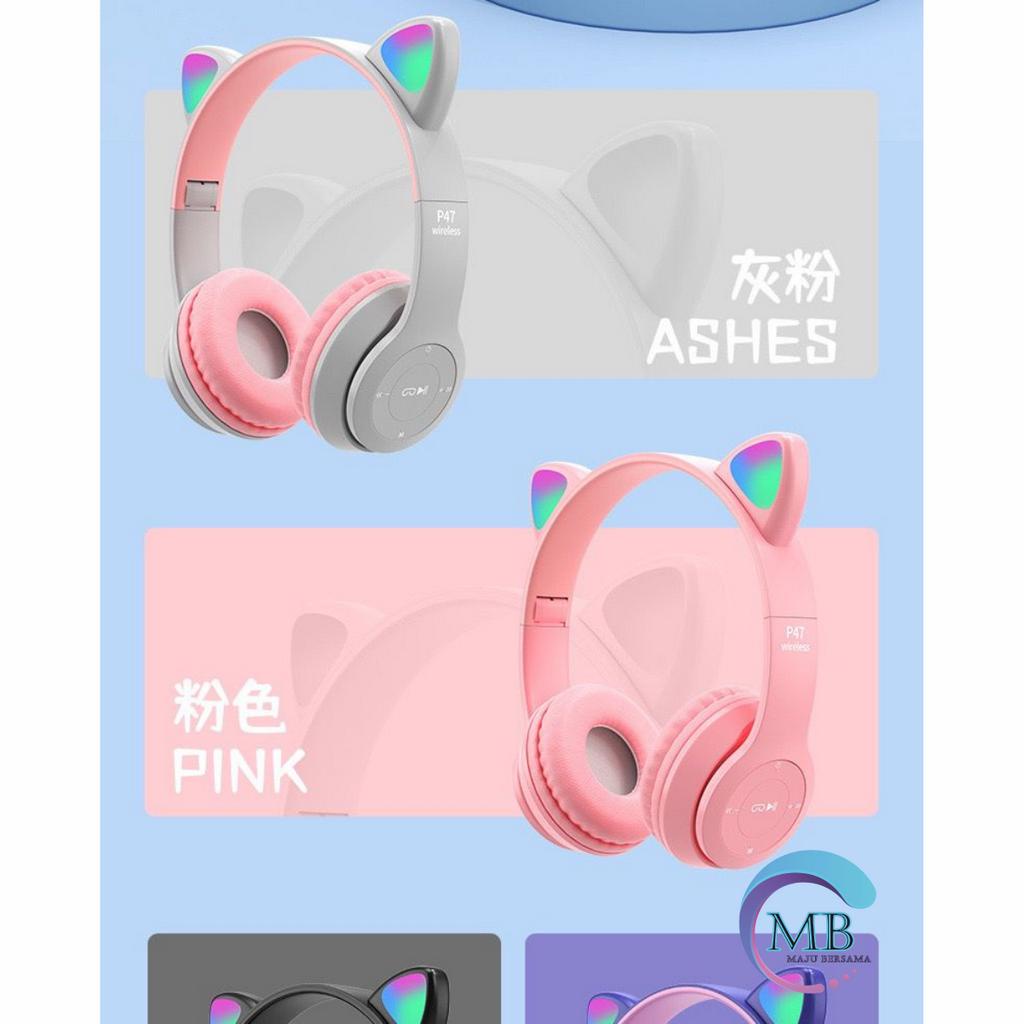 CAT EARS HEADSET headphone Hf bando telinga kucing P47m LED BANDO BLUETOOTH wireles RGB GAME HEADSET G-P47M LED WIRELESS super BASS MB4823