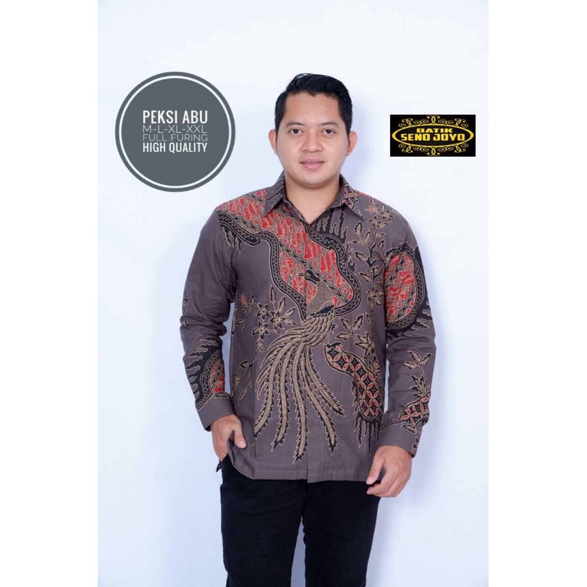 Kemeja batik premium warna abu / batik pria lengan panjang terbaru 2022 warna grey / baju batik pria warna abu abu / batik pria lengan panjang bahan katun halus lapis furing MANUK ABU