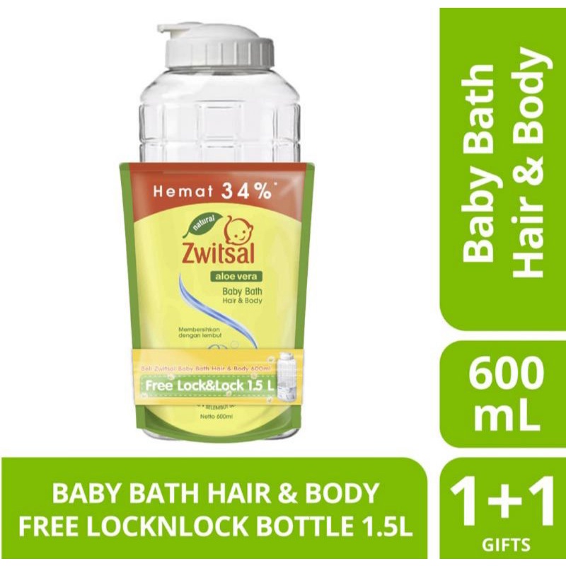 ZWITSAL BABY BATH 2 IN 1 HAIR AND BODY SABUN CAIR BAYI 600ML FREE BOTOL LOCK & LOCK