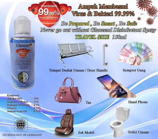 GLANZEND Disinfectan Spray 150ml (TRAVEL SIZE)
