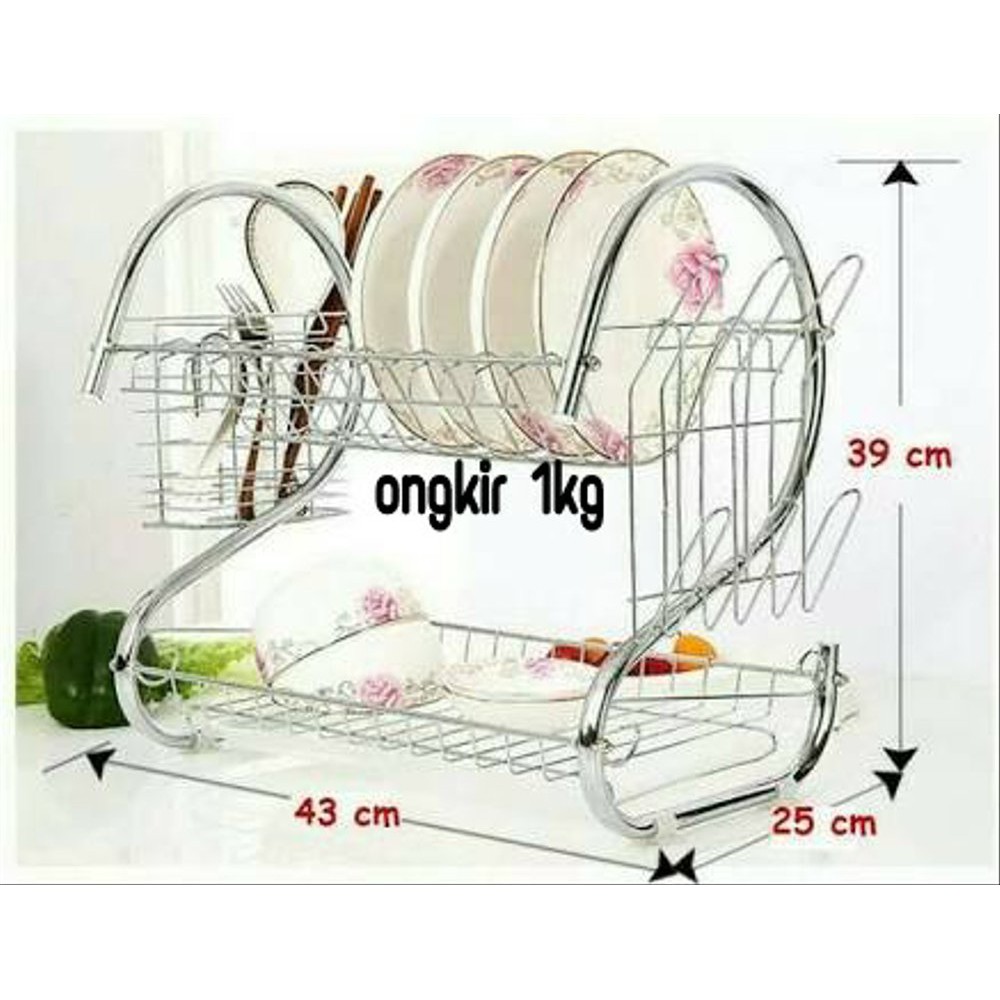 Rak Piring Stainless 2 Layer New Arrival Portable Peralatan Dapur Dish Drainer Ini Mudah Dibersihkan