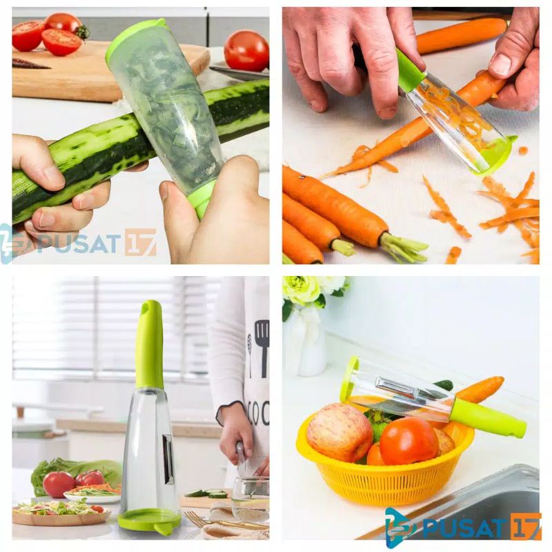 Pengupas Kulit Buah Sayur Tabung / Parutan dengan Tabung / Parutan Peeler hijau