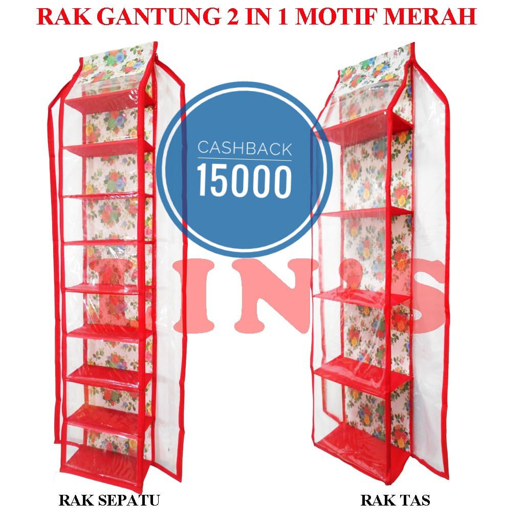 PROMO MURAH PAKET 2IN1 RAK  GANTUNG  SEPATU  DAN TAS MOTIF 