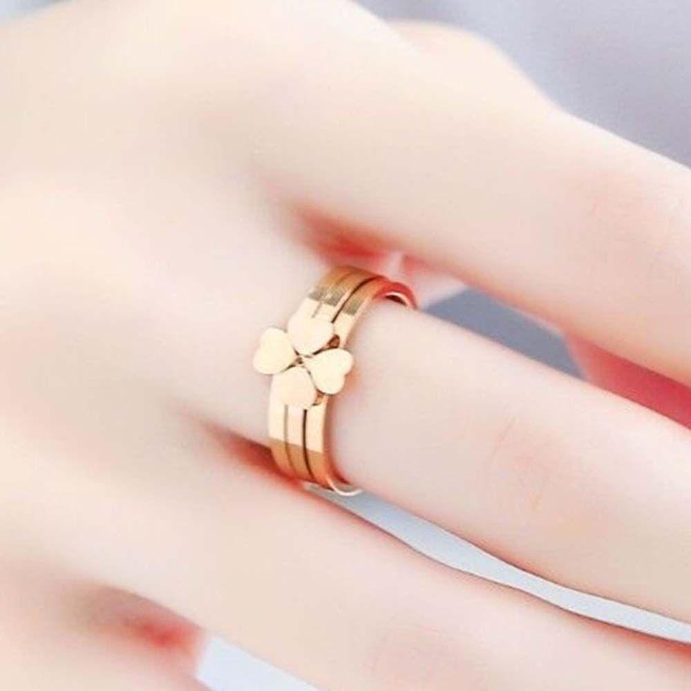 [Elegan] Four-leaf Clover Ring Best Friend Elegan Hati Cinta Hati Four-Leaf Clover Peach Heart Women Rings