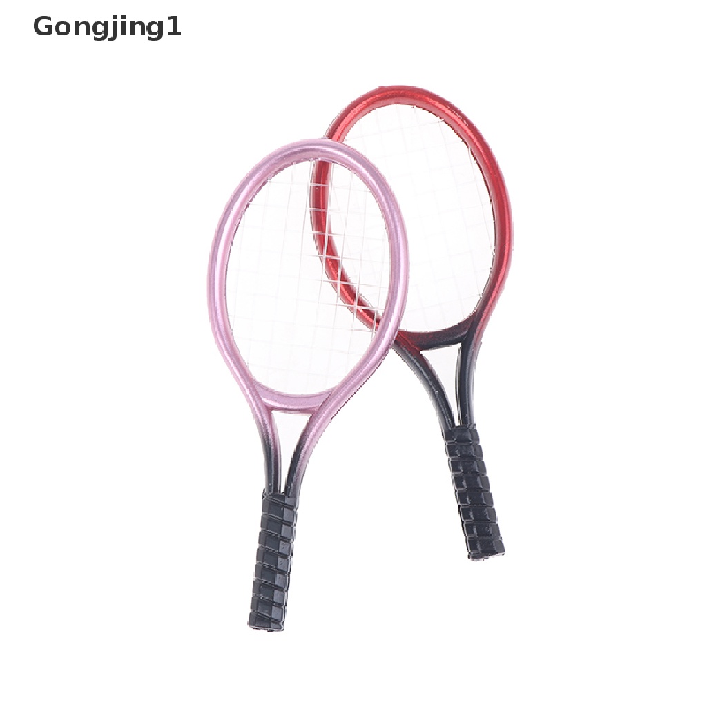 Gongjing1 1 Set Mainan Miniatur Raket Tenis Mini Skala 1 / 6 1 / 12 Untuk Dekorasi Taman / Rumah Boneka