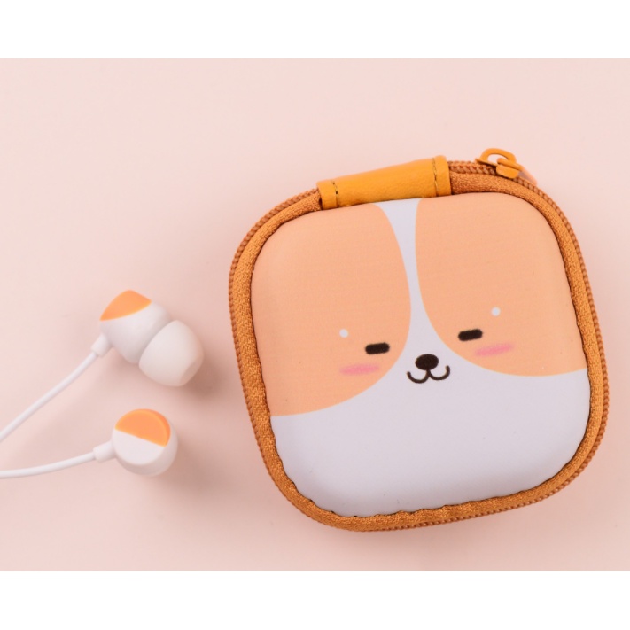 [E-207] Set Headset Earphone Kartun Wajah ANIMAL Kotak / Wadah Earphone Karakter HEWAN Bentuk Kotak Lucu