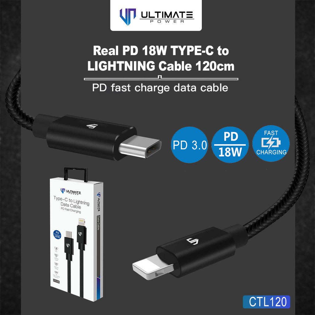 Data Kabel Type C / Usb C to Lightning Cable 18W Ultimate Power Real PD 120CM Original100%