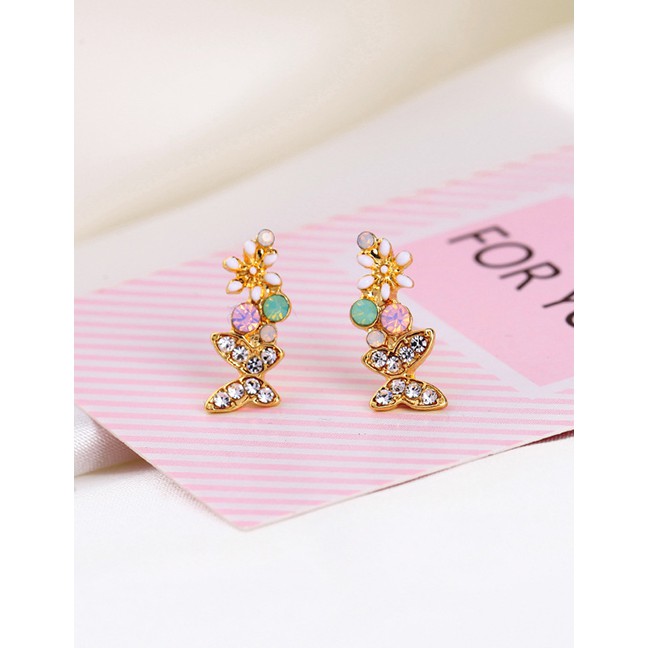 LRC Anting Tusuk Fashion Color Diamond Butterfly Flower Earrings With Diamonds D84691