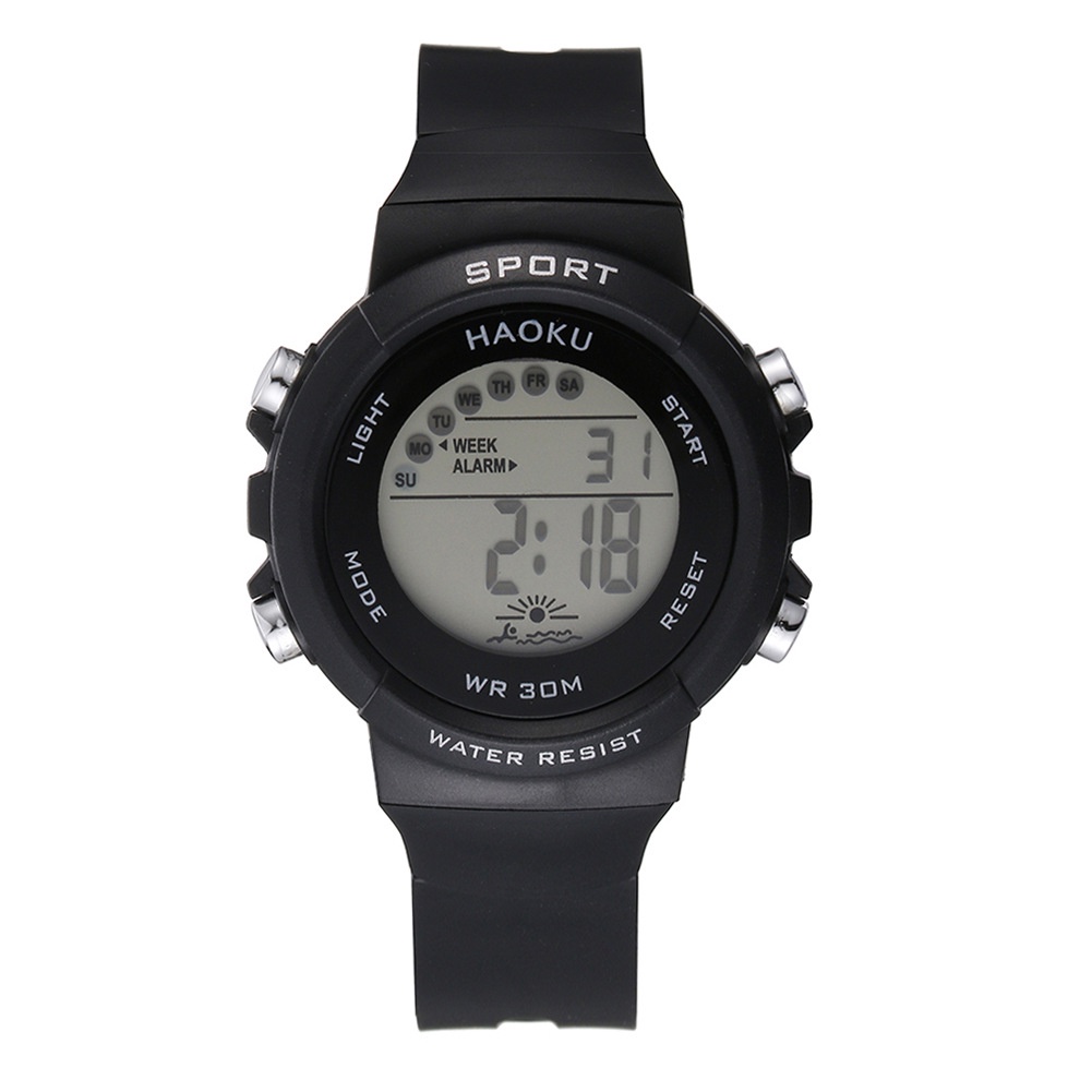 Jam Tangan Sport Digital Rubber Wanita Dan Pria Dial Bulat / Jam Tangan Wanita Digital Strap Rubber-48-6 Hitam
