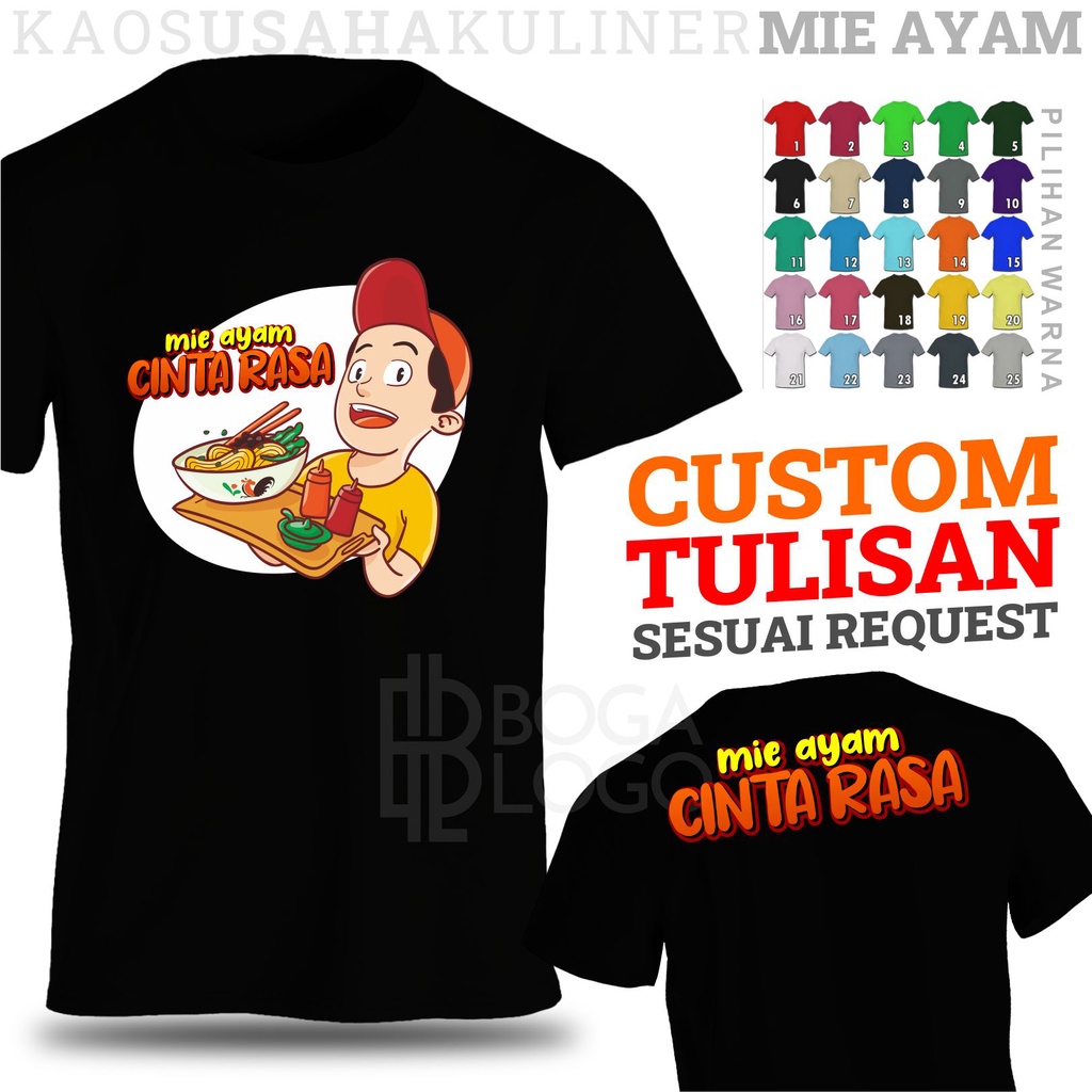 Kaos usaha penjual tukang mie ayam baso bakso kedai makanan restoran custom tulisan gambar sesuai re