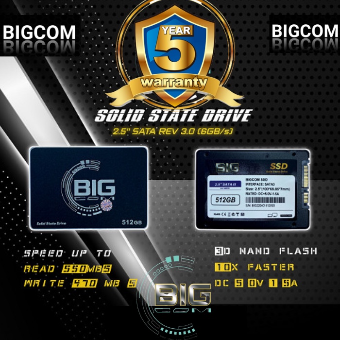 SSD 512GB SSD BIGCOM 512GB SATA 2.5" GARANSI RESMI SSD BIGCOM SOLID STATE DRIVE