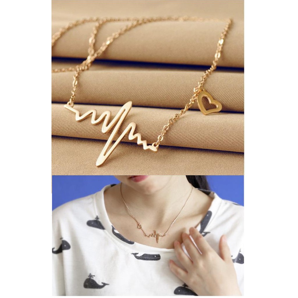 Kalung Rantai Liontin DETAK Jantung Hati Gaya Korea Fashion Cewek Electrocardiogram Necklace Wanita