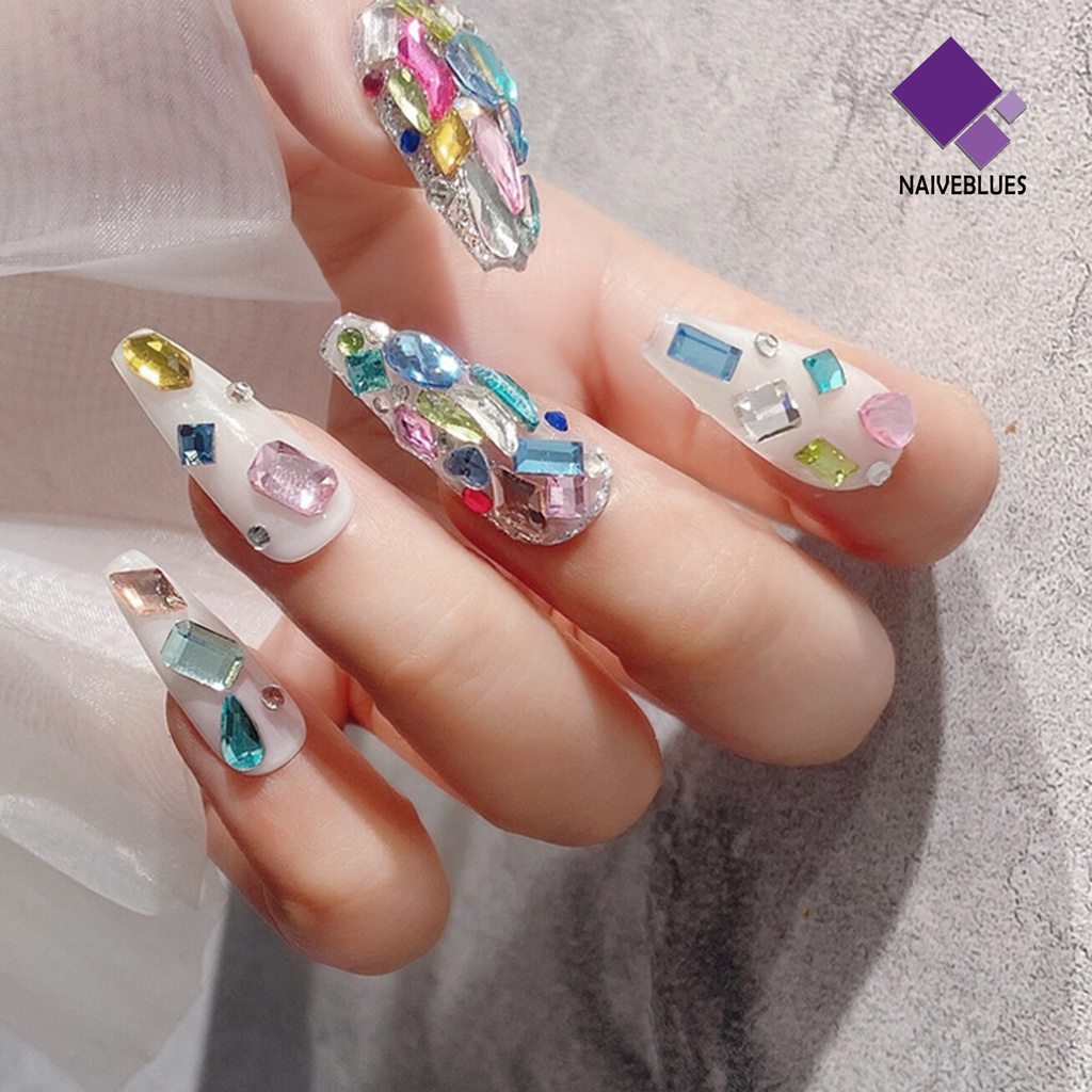 Naiveblue 100Pcs / Kantong Berlian Imitasi / Kristal Untuk Dekorasi Nail Art / Manicure DIY