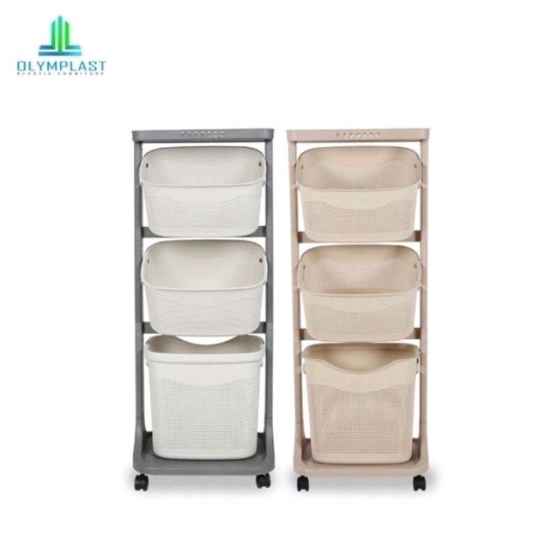 Rak susun plastik / keranjang laundry / rak susun roda