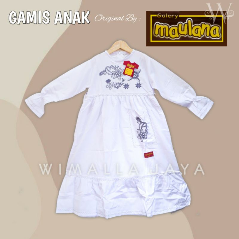 GAMIS ANAK PUTIH PUTRI  usia 3 - 14  thn bahan katun lgkap plus hijab harga promo original maulana