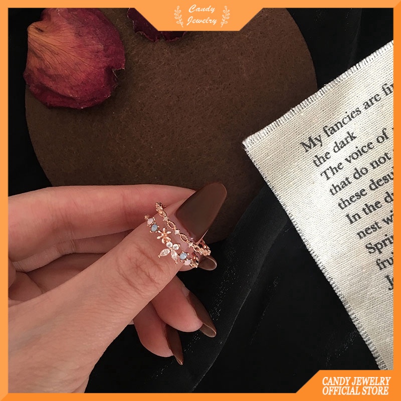 Cincin Banci Pansy Adjustable Warna Rose Gold Aksen Zircon Untuk Perhiasan Wanita ✨Cincin Titanium Fourfashion Wanita Cincin huruf Inisial Emas Muda Love Perhiasan Asli Xuping A-Z terbaru kekinian 01J