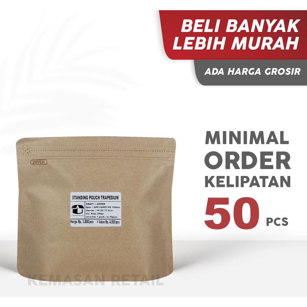 Standing Pouch Trapesium Import Zipper Kraft Paper (22 x 17.5cm) | Zipper | Non Zipper | Kemasan Pre